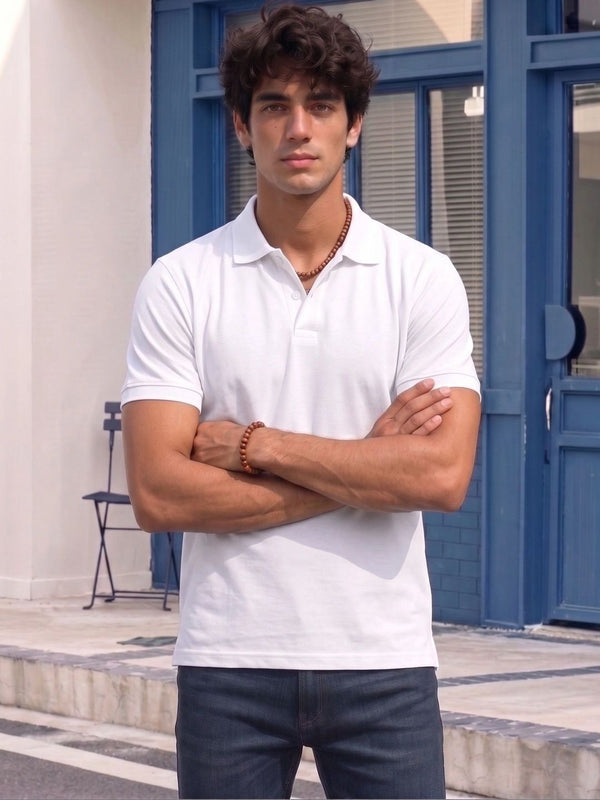 Men's All-Over Printed Polo Collar T-Shirt — White — Tshirt Factory India Direct Wholesale Manufacturer