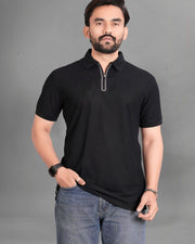 Men's Polo Collar Pockets T-Shirt — Black — Thumbnail 1