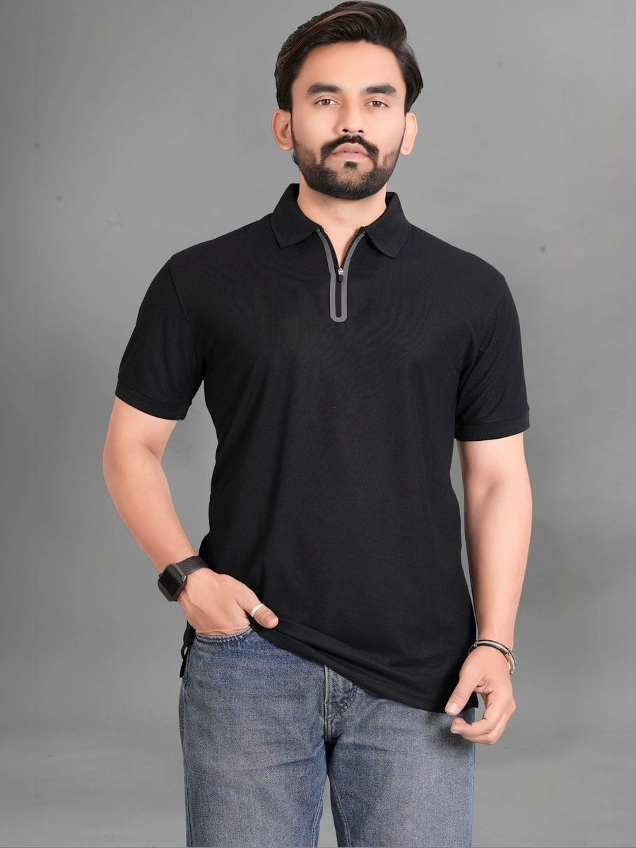 Men's Polo Collar Pockets T-Shirt — Black — Tshirt Factory India Direct Manufacturer Surat