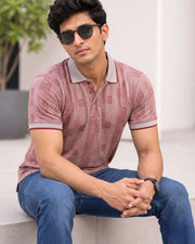 Men's Printed Polo Collar Pockets T-Shirt — Peach — Thumbnail 6