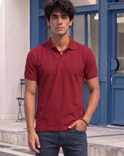Men's All-Over Printed Polo Collar T-Shirt — Red — Thumbnail 1
