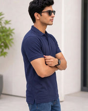 Men's Solid Polo Collar T-Shirt — Navy Blue — Thumbnail 5