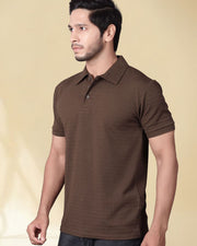 Men Polo Collar Slim Fit T-shirt — Coffee Brown — Thumbnail 5