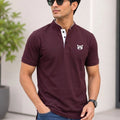 Men's Brand Logo Mandarin Collar T-Shirt — Burgundy