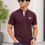 Men's Brand Logo Mandarin Collar T-Shirt — Burgundy