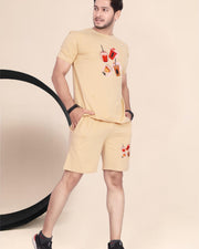 Men's Cotton Printed Night Suit Set of Top & Shorts — Chiku — Thumbnail 2