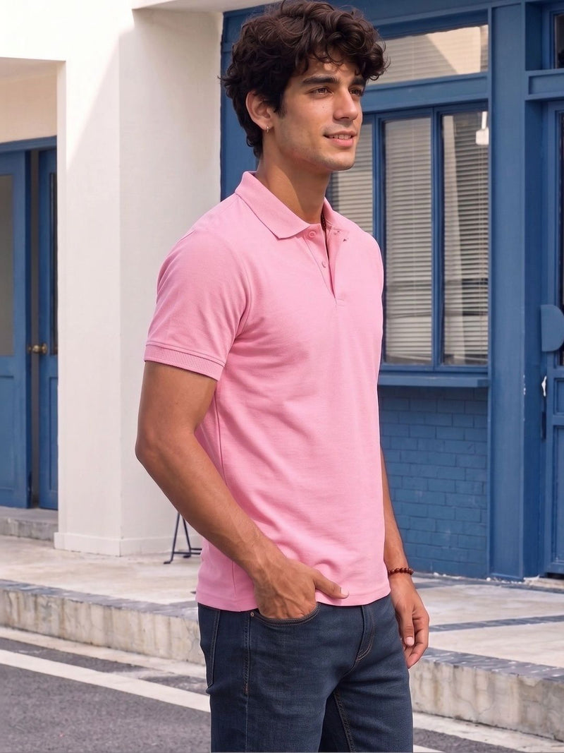 Men's All-Over Printed Polo Collar T-Shirt — Pink — Quality Craftsmanship Anatomy