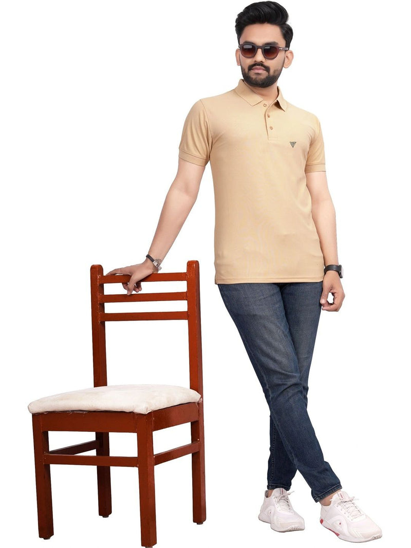 Men's Brand Logo Polo Collar T-Shirt — Beige — Quality Craftsmanship Anatomy
