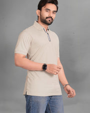 Men Polo Collar Pockets T-shirt — Beige — Thumbnail 4