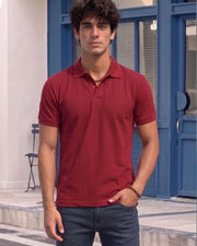Men's All-Over Printed Polo Collar T-Shirt — Maroon — Thumbnail 1