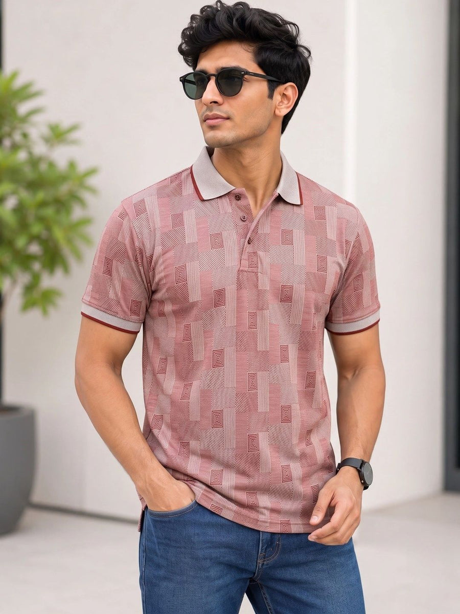 Men's Printed Polo Collar Pockets T-Shirt — Peach — Custom Print Studio