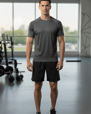 Men's Moisture-Wicking Raglan Athletic Gym T-Shirt — Dark Grey — Thumbnail 4