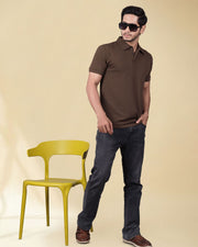 Men Polo Collar Slim Fit T-shirt — Coffee Brown — Thumbnail 7