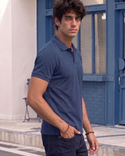 Men's All-Over Printed Polo Collar T-Shirt — Navy Blue — Thumbnail 2
