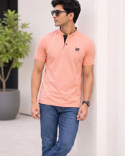 Men's Mandarin Collar T-Shirt — Peach — Thumbnail 3