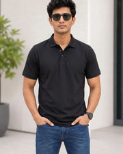 Men's Polo Collar T-Shirt — Black — Thumbnail 1