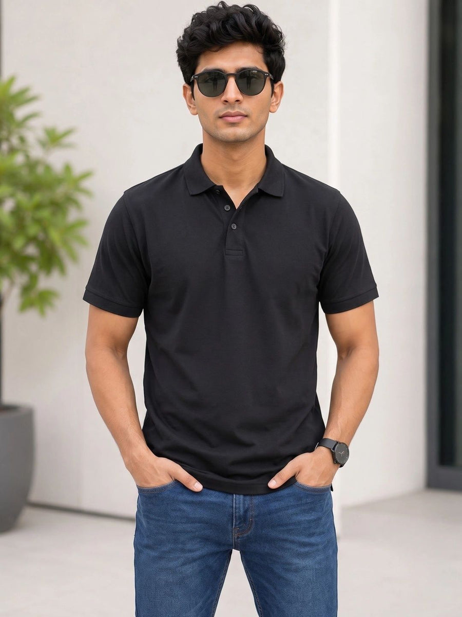 Men's Polo Collar T-Shirt — Black — Tshirt Factory India Direct Manufacturer Surat