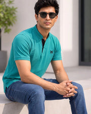 Men's Mandarin Collar T-Shirt — Teal — Thumbnail 7