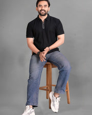Men's Polo Collar Pockets T-Shirt — Black — Thumbnail 4