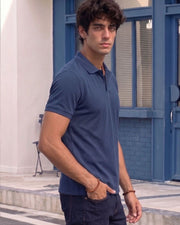 Men's All-Over Printed Polo Collar T-Shirt — Turquoise Blue — Thumbnail 4