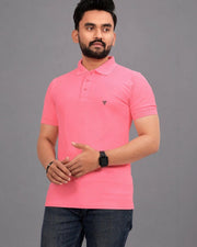 Men's Polo Collar T-Shirt — Pink — Thumbnail 1