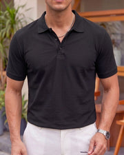 Men's Polo Collar T-Shirt — Black — Thumbnail 4