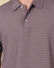 Men Self Design Polo Collar T-shirt — Mauve — Thumbnail 2
