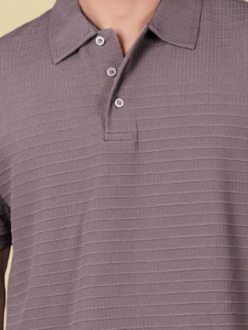 Men Self Design Polo Collar T-shirt — Mauve — Quality Craftsmanship Anatomy