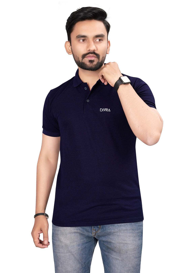 Lacosta Polo T-Shirt for Men Navy Blue Angle View — Custom Printing Surat