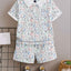 Kids Boys Premium Geometric Print Polo T-Shirt and Shorts Set — Sky Blue