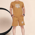 Men's Cotton Printed Night Suit Set of Top & Shorts — Brown