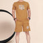 Men's Cotton Printed Night Suit Set of Top & Shorts — Brown