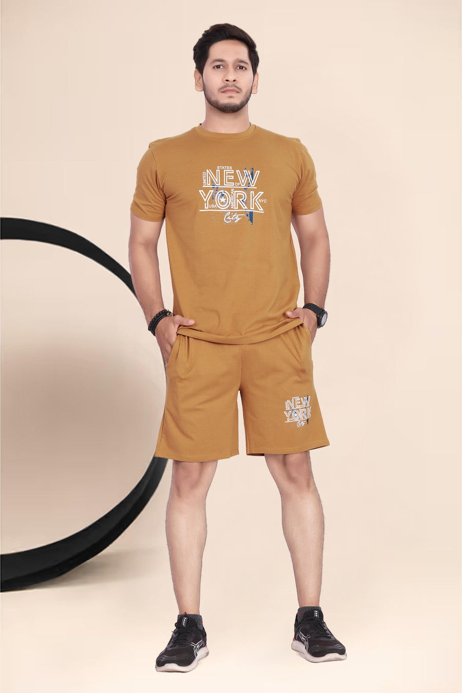 Men's Cotton Printed Night Suit Set of Top & Shorts — Brown — Tshirt Factory India Direct Manufacturer Surat