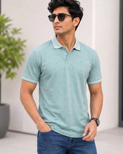 Men's Printed Polo Collar T-Shirt — Sea Green — Thumbnail 1