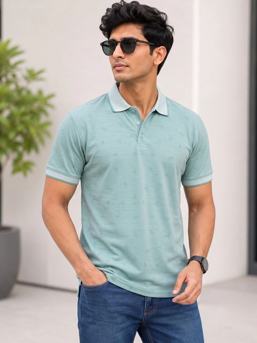 Men's Printed Polo Collar T-Shirt — Sea Green — Tshirt Factory India Direct Manufacturer Surat