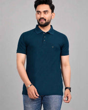 Men's Polo Collar T-Shirt — Petrol Blue — Thumbnail 1