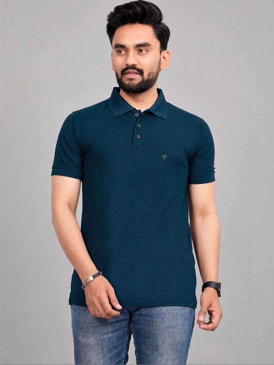 Men's Polo Collar T-Shirt — Petrol Blue — Tshirt Factory India Direct Manufacturer Surat
