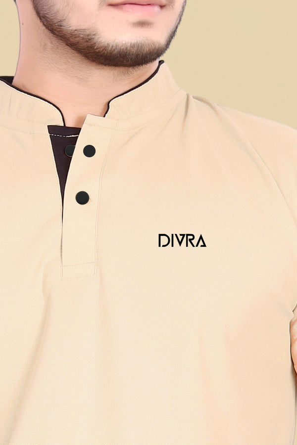 Mandarin Collar Tshirt for Men Chiku Angle View — Custom Printing Surat