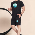 Men's Cotton Printed Night Suit Set of Top & Shorts — Black