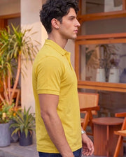Men's All-Over Printed Polo Collar T-Shirt — Yellow — Thumbnail 2