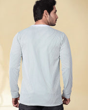 Men Striped Regular Fit Round Neck Full Sleeve T-shirt — Grey — Thumbnail 5