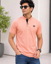 Men's Mandarin Collar T-Shirt — Peach — Thumbnail 6