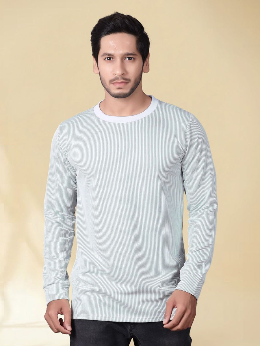 Men Striped Regular Fit Round Neck Full Sleeve T-shirt — Grey — Tshirt Factory India Direct Manufacturer Surat