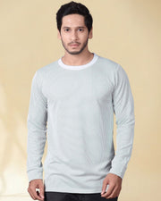 Men Striped Regular Fit Round Neck Full Sleeve T-shirt — Grey — Thumbnail 7