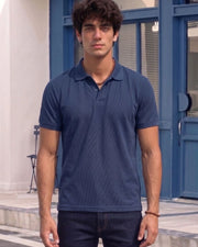 Men's All-Over Printed Polo Collar T-Shirt — Turquoise Blue — Thumbnail 3