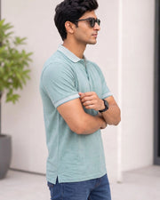 Men's Printed Polo Collar T-Shirt — Sea Green — Thumbnail 6