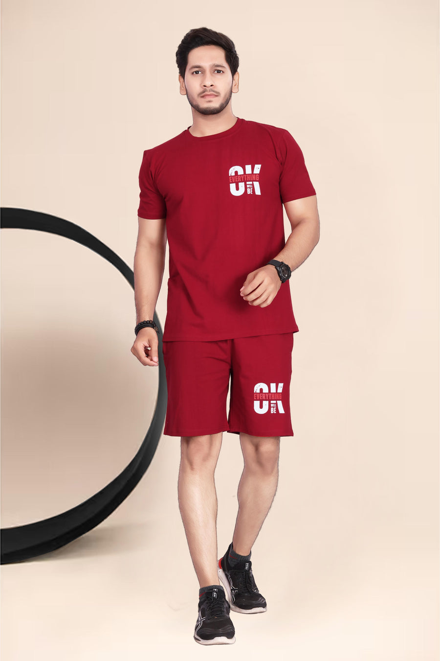 Men's Cotton Printed Night Suit Set of Top & Shorts — Maroon — Tshirt Factory India Direct Manufacturer Surat