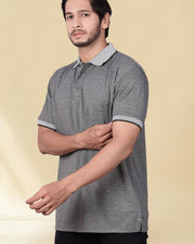 Men's All-Over Printed Regular Fit Polo T-Shirt — Charcoal Grey — Thumbnail 3