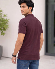 Men's Brand Logo Mandarin Collar T-Shirt — Burgundy — Thumbnail 5