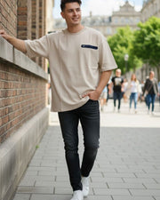 Men Organic Cotton Blend Pockets T-shirt — Beige — Thumbnail 2